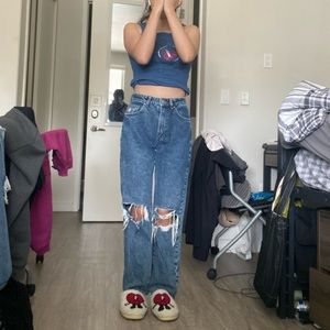 Long straight leg denim jeans